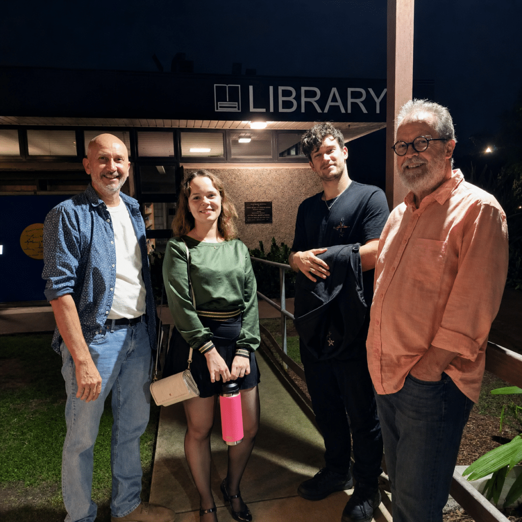Four audience members at the New Farm Library.