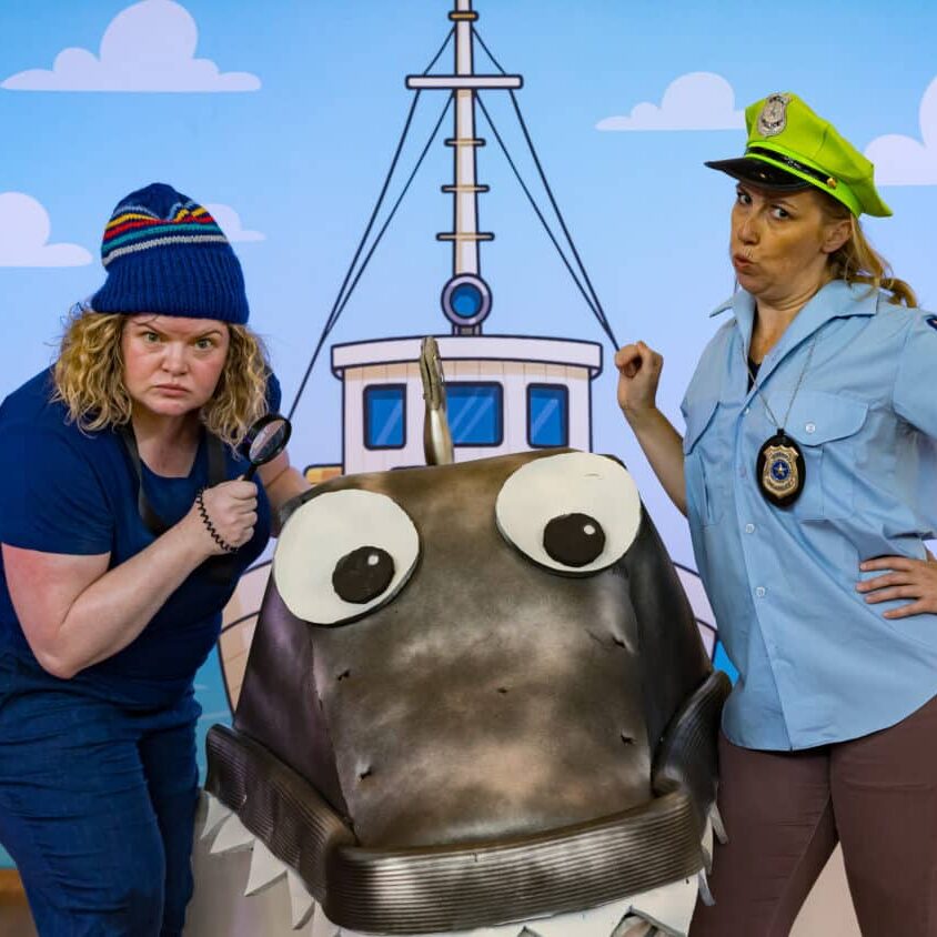 Picture (L to R): The excellent Jaws: For Kids! stars, Act React’s Natalie Bochenski and Ellie Hardisty (image credit: Creative Futures Photography).