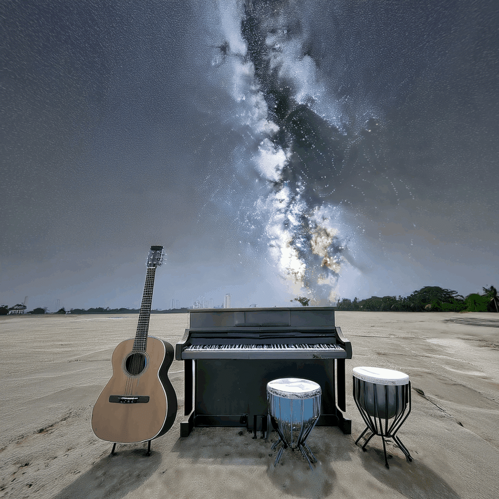 Piano,-guitar-and-bonogs-on-concrete-with-stars Piano,-guitar-and-bonogs-on-concrete-with-stars
